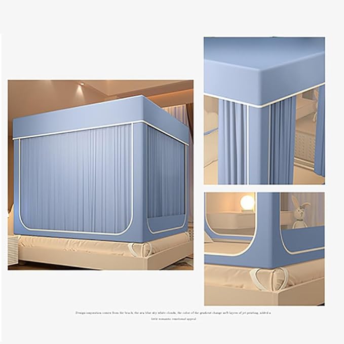 Mosquito Net for Bed 2024 Summer Blackout Dustproof Household Bed Curtain, Portable Encrypted Anti-fall Bed Canopy, Ideal for Bedroom Decorative(Sky blue,78.7x86.6in)