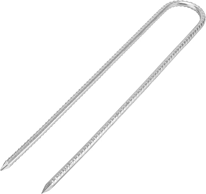 14 Pack 16 Inch Silver Galvanized Rebar U Hook Stakes, Heavy Duty Curved U Hook Ground Anchors, Rebar Tent Fence Stakes with Chisel Point End