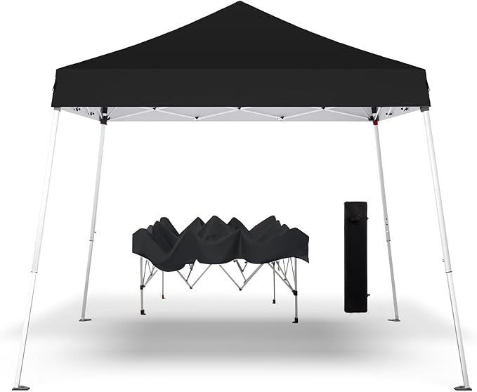 Pop-up Canopy Tent,Portable Outdoor Canopy for Parties Camping,Slant Legs Folding Tent,Sports Shelter,Beach Tent,Base 10x10 Top 8x8,3 Adjustable Height(Black)