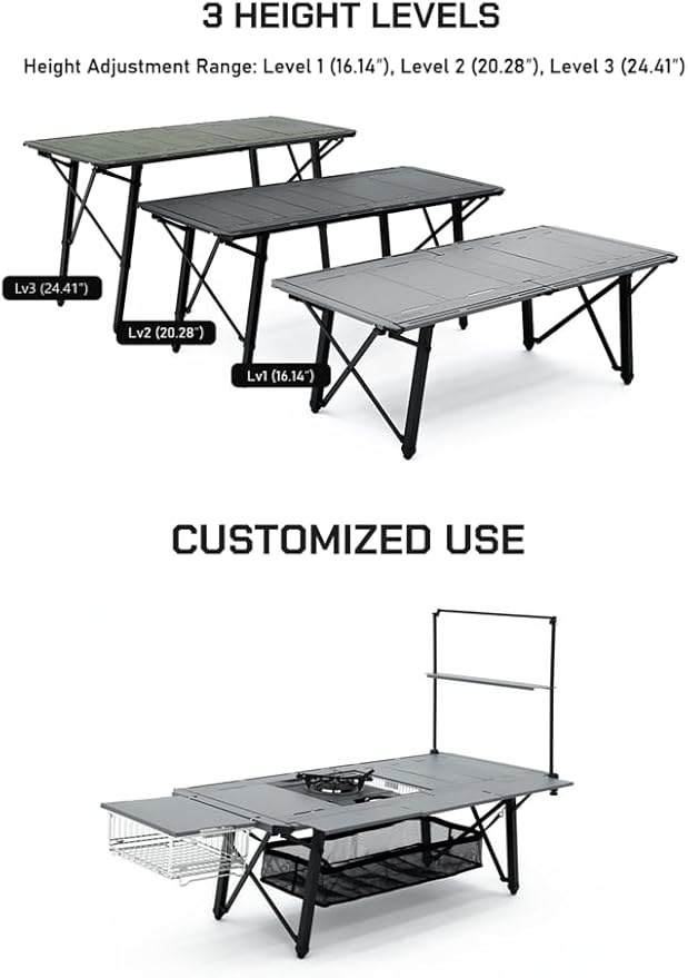 BUENOFE IGT Foldable Camping Table – Portable Outdoor Table with Steel Frame – Easy Setup and Space-Saving Design (Gray)