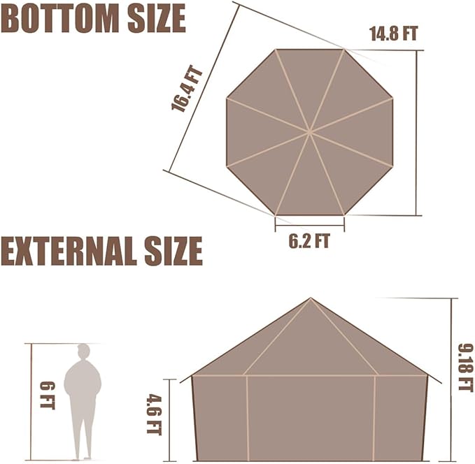 ShinHye 16.4ft Bell Tent for Glamping & Camping – Waterproof Canvas with Stove Jack, Removable Floor & 8 Mesh Windows (Fits 6-8 People)