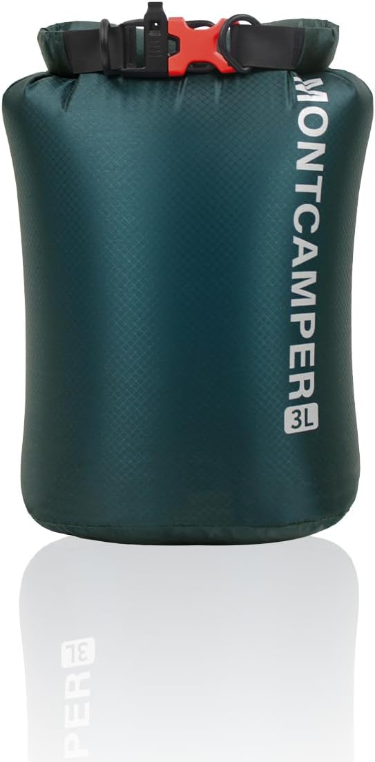 CORDURA Waterproof Dry Bag 3L – Heavy Duty IPX6 Roll Top Sack with Survival Whistle for Kayaking, Camping, Boating, Beach – Lightweight Dry Backpack (Dark Green)