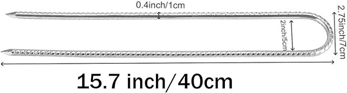 14 Pack 16 Inch Silver Galvanized Rebar U Hook Stakes, Heavy Duty Curved U Hook Ground Anchors, Rebar Tent Fence Stakes with Chisel Point End