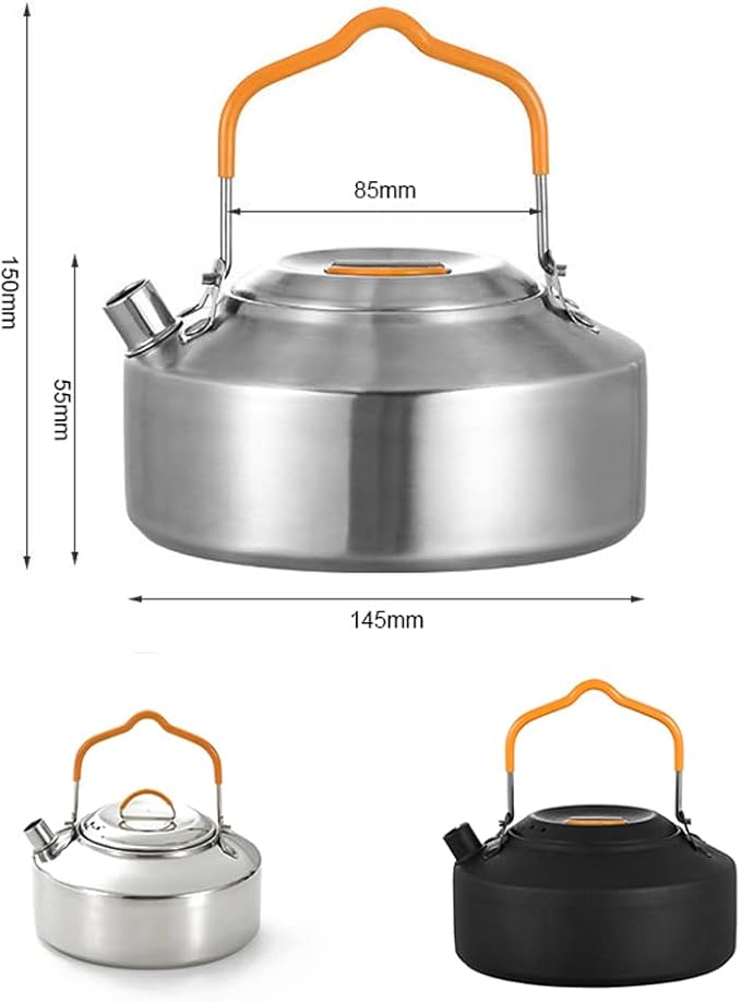 Camping Kettle, Portable Stainless Steel Tea Coffee Pot, Outdoor Water Teapot with Safe Handle for Picnic, Fishing, Backpacking