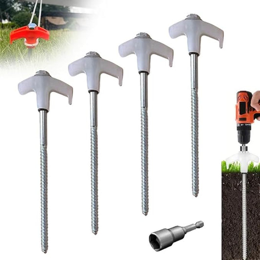 8" Screw in Tent Stakes - Ground Anchors Screw in, 2024 Upgraded Drillable Tent Stakes, Heavy Duty Metal Stake Ground Anchor Peg Threaded Tent Spikes with 1 Hex Head Driver