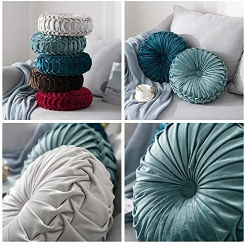 Round Throw Pillow Velvet Home Decoration Pleated Round Pillow Cushion for Couch Chair Bed Car Beige