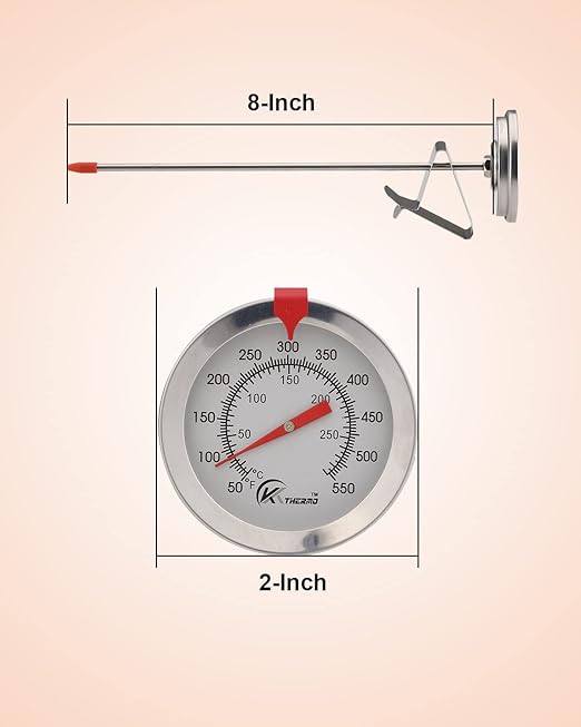 KT THERMO Candy/Deep Fry Thermometer with Instant Read,Oil Thermometer(2-Pack),8" Stainless Steel Stem Meat Cooking Thermometer,Best for Turkey,BBQ,Grill