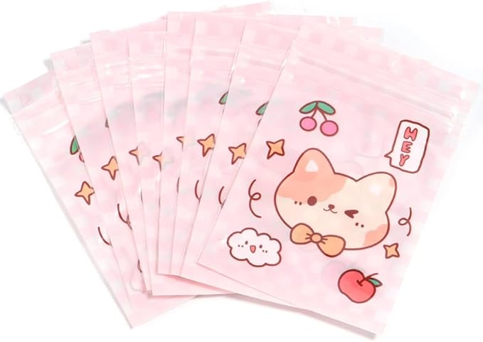 50 Pieces 7.5x11cm Small Cartoon Resealable Bags Cute PP Bag For Jewelry Packaging Bags Premium Adorable Anime Gift Bag (Pink dog)
