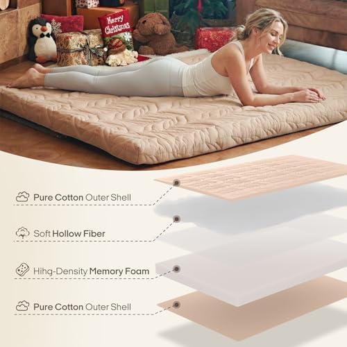 ZonLi Japanese Floor Mattress Futon Mattress Full Size, 4" Thicken Roll Up Tatami Mat 100% Cotton Washable Cover, Portable & Foldable Floor Bed Mattress for Sleeping, Dormitory, Adult Kids, Coffee