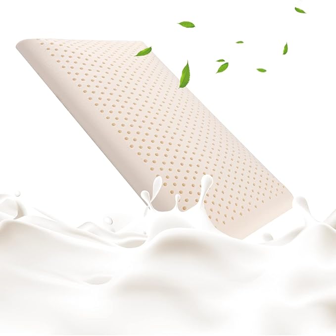 SUQ I OME Slim Sleeper -Thin Latex Pillow for Sleeping,Dunlop Low Profile Ultra Thin for Stomach, Back, or Side Sleepers, Firm, 23x15.7x2.7 inch,Cube White
