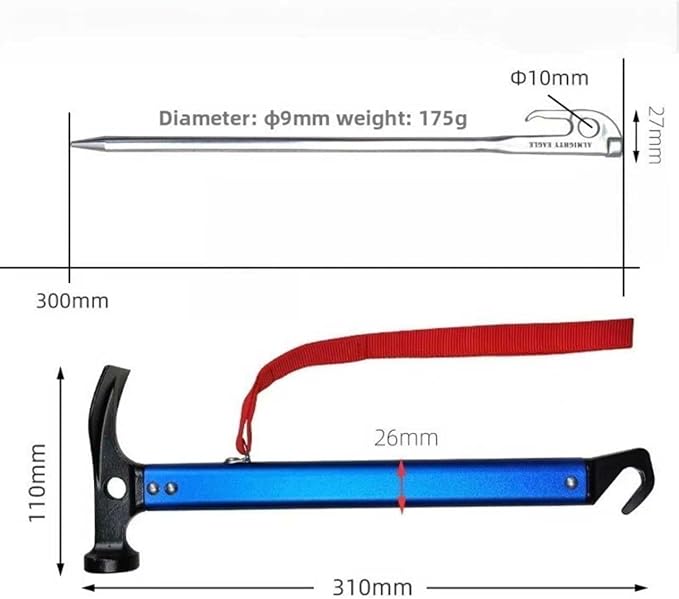 30cm Stainless Steel Tent Pegs Ground Nails Camping Hiking Metal Anchors Durable Practical Multifunctional Outdoor Use，8 Stainless Steel Ground Pegs with Mallet Hammer, Storage Bag