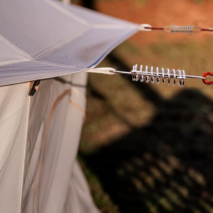 NODG 5 Sets Camping Tent Spring Buckle Set Tent Spring Porch Swing Spring Buckle with Carabiners Heavy Duty Wire Racks Accessories Awning Rope Tensioner for Securing Tarps Tents Sunshade