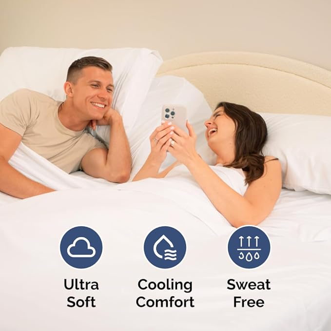 Flex Top Split Head King 4 Piece Sheet Set - Comfy Breathable & Cooling Bed Sheets Set - Hotel Luxury Bedding for Women, Men, Kids, Teens, Boys & Girls - Deep Pockets, Ultra-Soft - Oeko-Tex - White