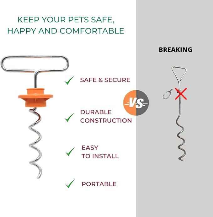 IntelliLeash Mini Intelli-Stayk: Secure Tie-Out Stake for Small Dogs (Up to 20 Pounds) with Patented Surface-Lock Technology