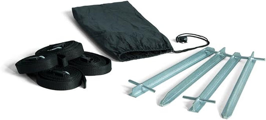 Vispronet Premium Tent Stake Kit – Includes 4 12in Steel Stakes, 4 13ft Black Nylon Webbing Sections and Carrying Pouch