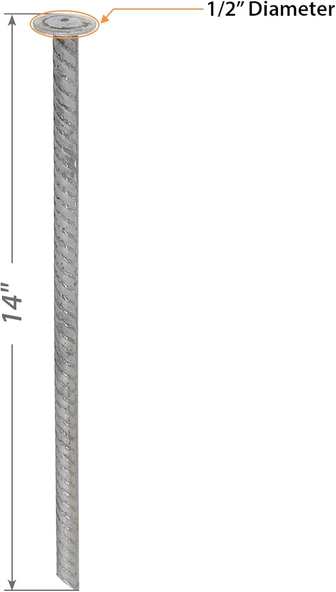 SmartSign Rebar Spikes - Pack of 4, Length 14", Diameter 1/2", Heavy Duty Metal Rebar Stakes for 6ft Parking Curbs/Wheel Stop/Speed Bump, Silver