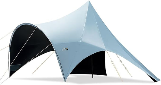 Large Blackout Camping Tarp with Poles Waterproof Shade Canopy Tent Tarp Sun Shade Shelter for Outdoor Camping Backyard Picnic - Included Guy Lines & Luminous Tent Stakes, Gray