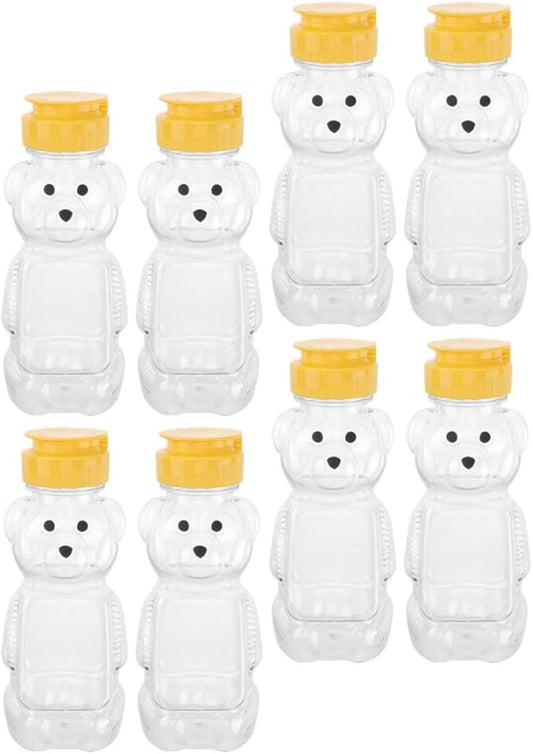 KESYOO Bear Shape Juice and Milk Bottles with Lids, 8pcs Plastic Honey Squeeze Containers for Food Storage and Kitchen Organization