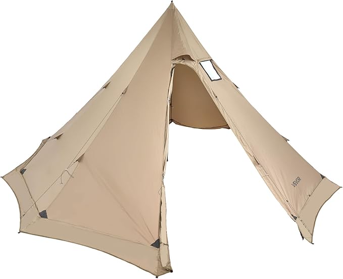 VEVOR Hot Tent, Camping Tipi Hot Tents with Stove Jack, Portable Winter Camping Tents with Snow Skirt, Easy Setup, Waterproof 4 Season Shelter Tents for Fishing Backpacking