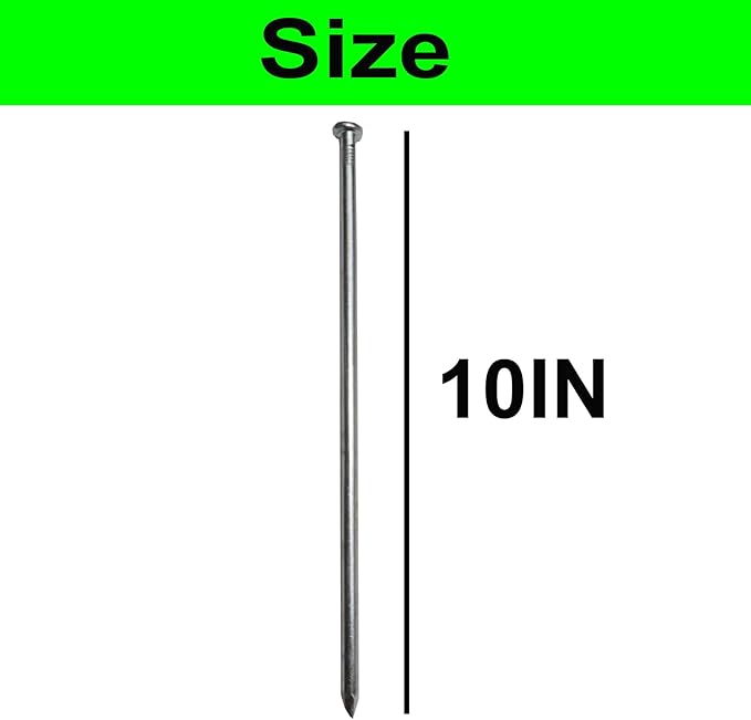 Metal Stakes, 10 Inch 50Pcs Galvanized Landscape Spikes,Garden Nails for Turf,Weed Barriers,Tent and More (50, Silver)