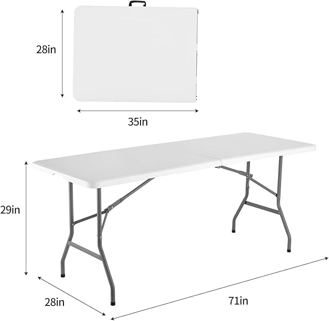 6ft Plastic Folding Table with Black Tablecloth, Portable Picnic Table Outdoor for Camping, Party, Wedding, Picnic with Lock, Handle - White