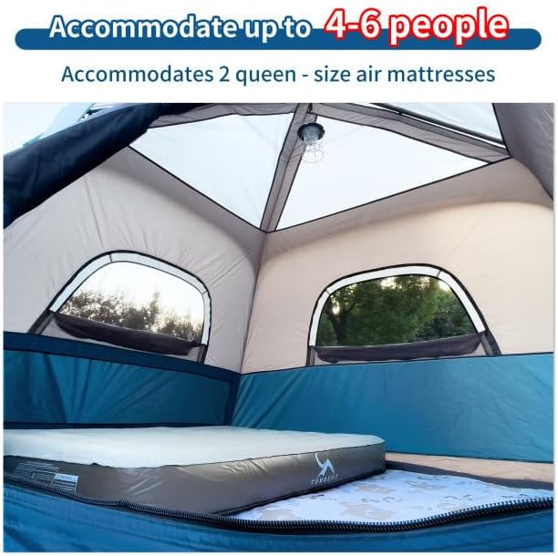 Cabin Tent 4-6 Person, Waterproof Camping Tent with Rainfly, Easy Setup Large Family Tent, Stable Frame, Portable for Outdoor Camping(330 * 270Iron Single)