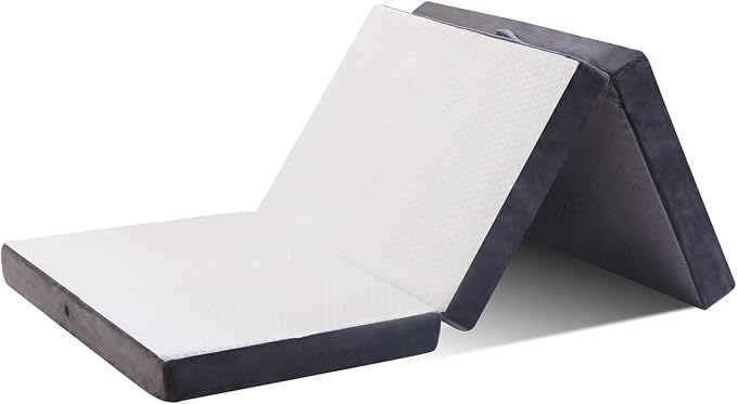 Folding Foam Mattress 4 Inches Foldable Floor Mattresses with Collapsible and Washable Cover, Portbale Travel Mat Tri-fold Guest Mattress Camping Sofa Bed