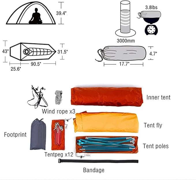 GeRRiT Outdoor Camping Tent 2 3 Person Tent Lightweight Backpacking Tent 4 Season for Outdoor Camping,Backpacking,ng,Mountaineering Travel