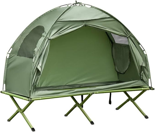 Portable Camping Cot for Adults,Folding Cot for Sleeping with Mattress, Elevated Tent and Sleeping Bag, Multifunctional Outdoor Tent Cot Bed 1 Person