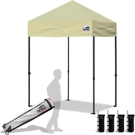 Eurmax USA 5'x5' Pop Up Canopy Tent Commercial Instant Canopies with Heavy Duty Roller Bag,Bonus 4 Sand Weights Bags (Beige)
