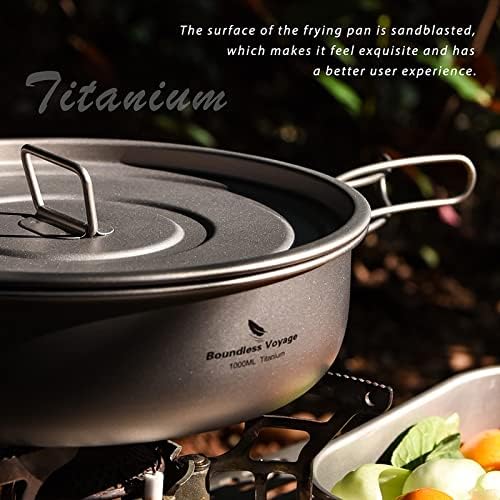 Boundless Voyage Titanium Non-Stick Frying Pan with Folding Handle Non-Stick Ceramic Coating Frypan Cooking Pot for Outdoor Camping Picnic Backpacking