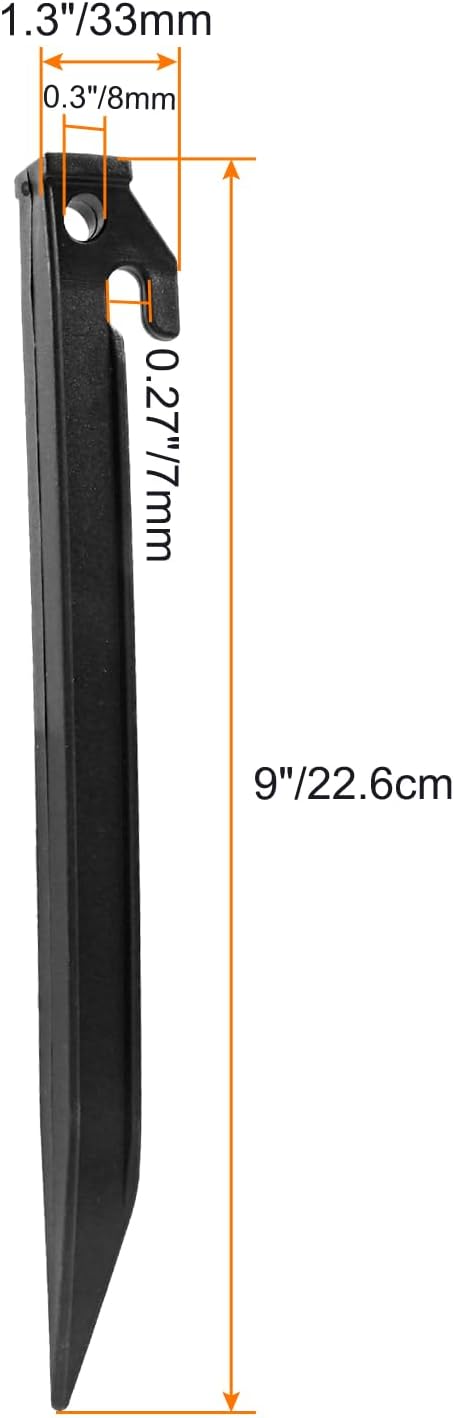 Litoexpe 9 Inch Plastic Tent Stakes, 16pcs Ground Stakes Heavy Duty, Durable Canopy Tent Stakes, Sturdy Tent Pegs for Outdoor Campings, Black Edging Stakes for Sand Beach and Garden Lawn