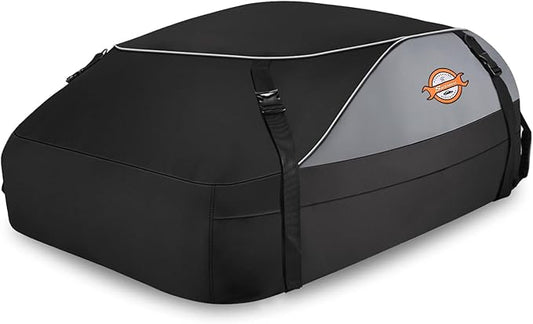 Sailnovo Car Rooftop Cargo Carrier Roof Bag, 15 Cubic feet Waterproof Roof Cargo Carrier fit car with/Without Luggage Rack - Vehicle Soft Shell Roof Cargo Box with Tie-Down Strap, Safety Hook
