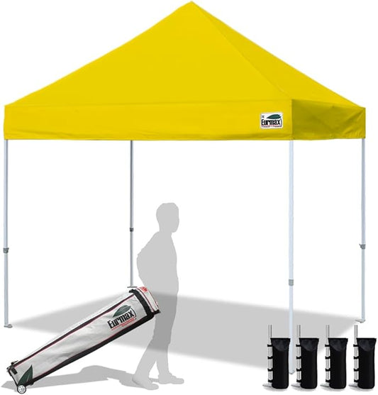 Eurmax USA 8'x8' Pop Up Canopy Tent Commercial Instant Canopies with Heavy Duty Roller Bag,Bonus 4 Sand Weights Bags (Yellow)