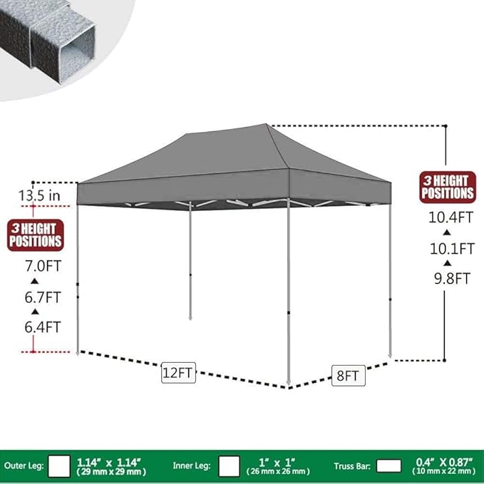 Eurmax USA 8'x12' Pop Up Canopy Tent Commercial Instant Canopies with Heavy Duty Roller Bag,Bonus 4 Sand Weights Bags (Sky Blue)