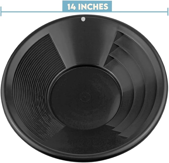 SE 14 Inch Gold Panning Pan - Dual Riffles for Easier Mining and Prospecting, Black