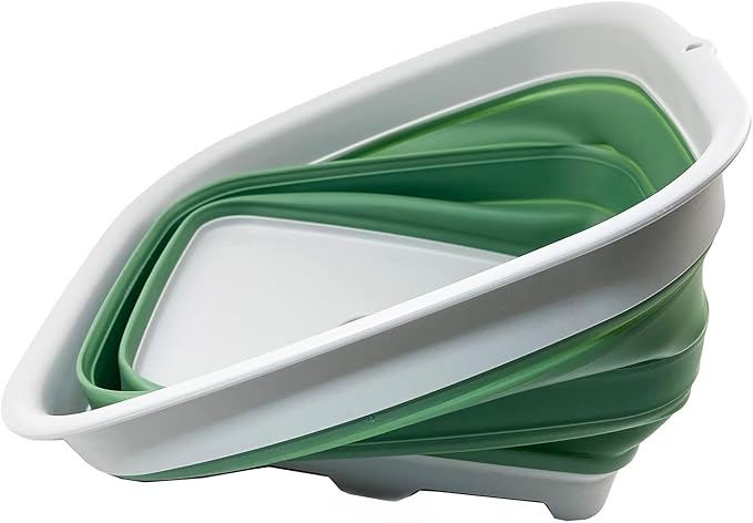 SAMMART 15L (3.9 Gallon) Collapsible Dishpan with Draining Plug - Foldable Washing Basin - Portable Dish Washing Tub - Camping & Space Saving Kitchen Storage Tray (Grey/Dark Sea Green)