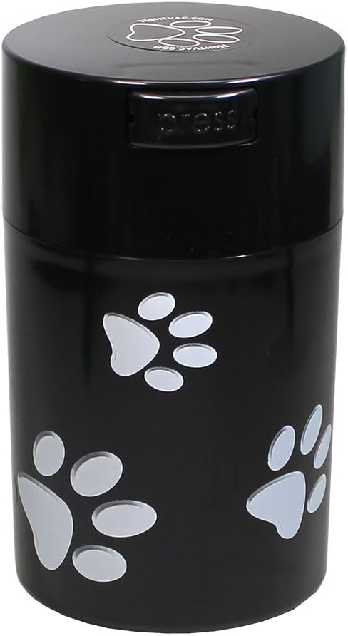 Tightpac America Pawvac 6 Ounce Vacuum Sealed Pet Food Storage Container; Black Cap & Body/White Paws, tv3 (TV3-SBKP)