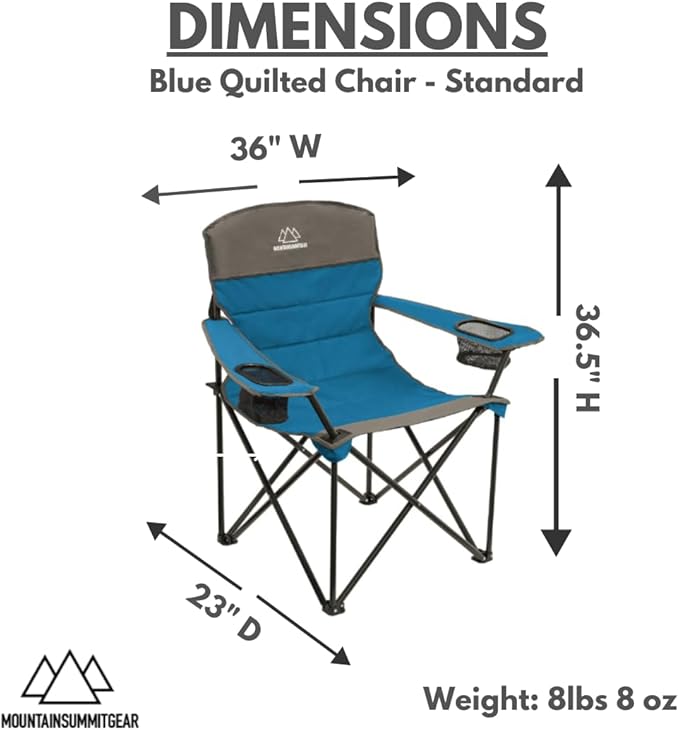 MOUNTAIN SUMMIT GEAR Quilted Standard Camping Chair with Padded Seat and Back for Camping/Hiking/Backpacking Made by Caddis Sports (Standard Chair (Blue))