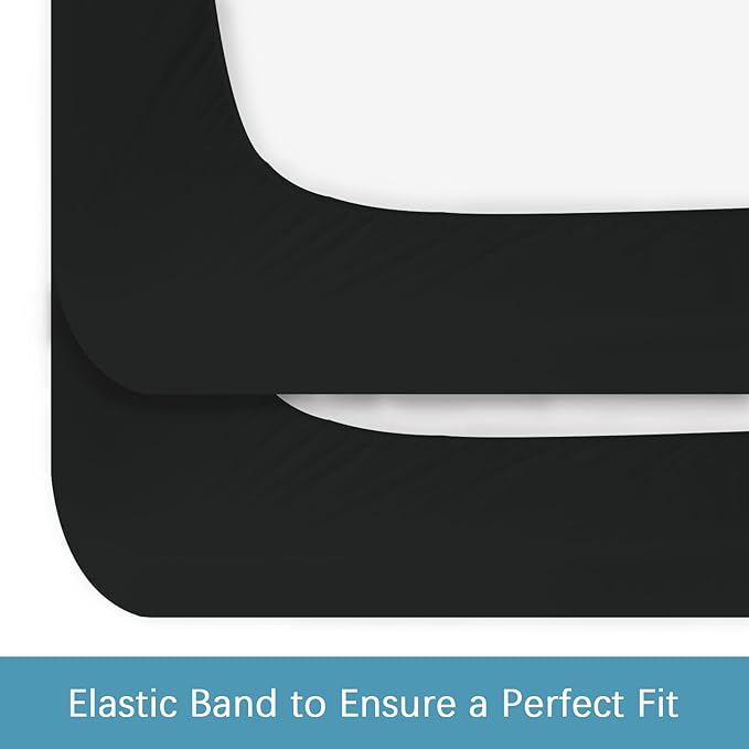 Biloban Twin Fitted Sheet 2 Pack, Twin Bedding Fitted Sheets Only with Deep Pocket up to 14", Bottom Sheet, Shrinkage & Stain Resistant Fitted Bed Sheets, Wrinkle Free & Easy Care, Black