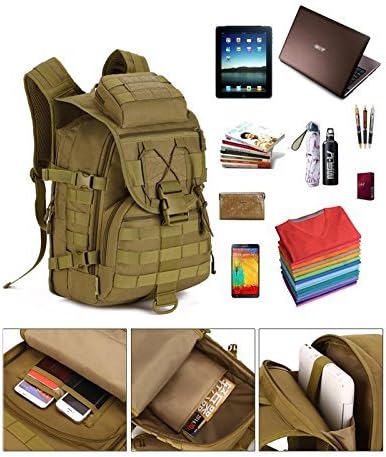 YNFT Tactical MOLLE Backpack for Men Women, 40L Large Military Daypack 3 Day Assault Pack Bug Out Bag for Work Gym Hiking Fishing Camping Hunting (Brown)
