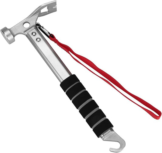Aluminum Camping Hammer, 3-In-1 Functional Tent Stake Hammer with Puller, Lightweight Tent Mallet for Camping, Hiking & Backpacking, Gray
