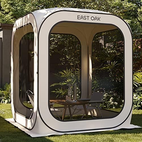 EAST OAK Screen House Tent Pop-Up, Portable Screen Room Canopy Instant Screen Tent 6 x 6 FT, Beige + EAST OAK Floor Mat for Screen House, 6x6 ft