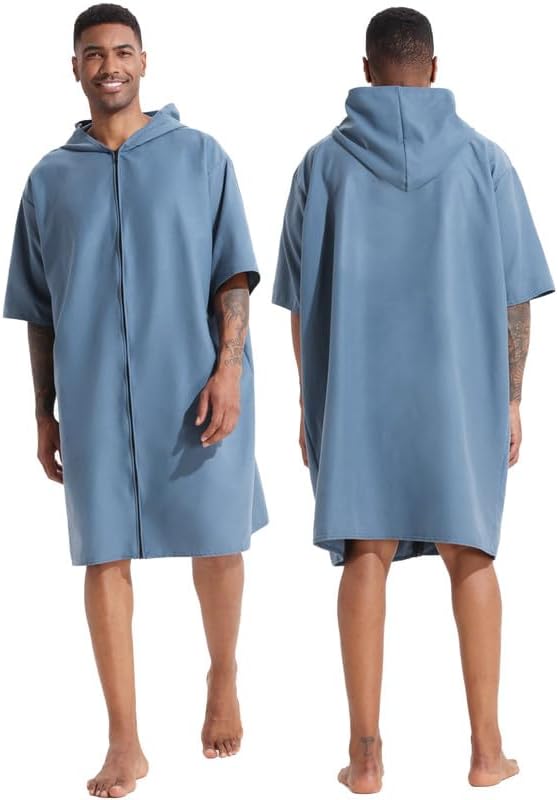 PISIQI Surf Poncho Changing Robe with Hood Absorbent Quick Dry Microfiber Wetsuit Zipper Towel for Beach Surfing Men Women