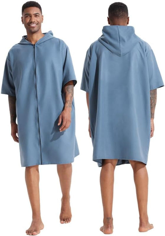 PISIQI Surf Poncho Changing Robe with Hood Absorbent Quick Dry Microfiber Wetsuit Zipper Towel for Beach Surfing Men Women
