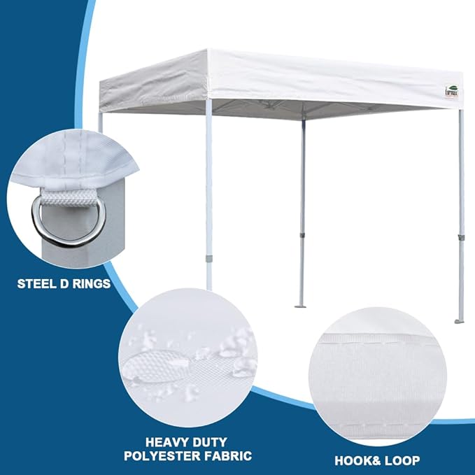 Eurmax USA 8'x8' Flat Top Pop Up Canopy Tent Commercial Instant Canopies with Heavy Duty Roller Bag,Bonus 4 Sand Weights Bags (Flat Black)