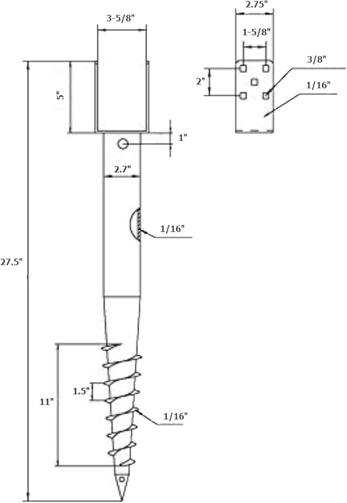 Ashman Ground Screw (2 Pack), No Dig, U-Model Screw in Post Stake - 27" Inch Long, Fits Standard 4x4 (3.5" X 3.5" Inch) Great for Mailbox Posts.