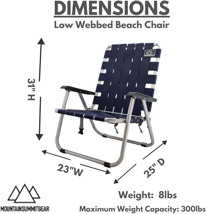 MOUNTAIN SUMMIT GEAR Low Webbed Beach Chair with Backpack Straps - Portable Lightweight Seating for Outdoor Adventures, Beach Days and Camping by Caddis Sports (2)