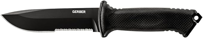 Gerber Gear Prodigy Fixed Blade Survival Tactical Knife - Full Tang, Serrated Edge Knife - American High Carbon Steel Blade - Molded Soft-Grip - with Protective MOLLE Sheath - Black