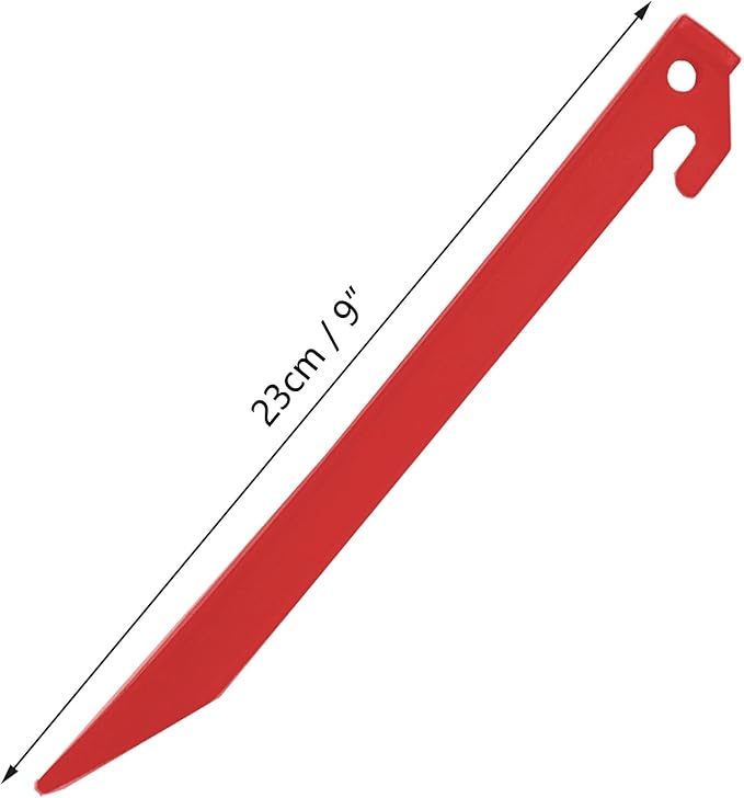 24 Pcs 9 Inch (225mm) Durable Tent Pegs Plastic Spike Hook Awning Camping Caravan Visual Marker Outdoor Camping Inflatable Stakes Canopy (Red)